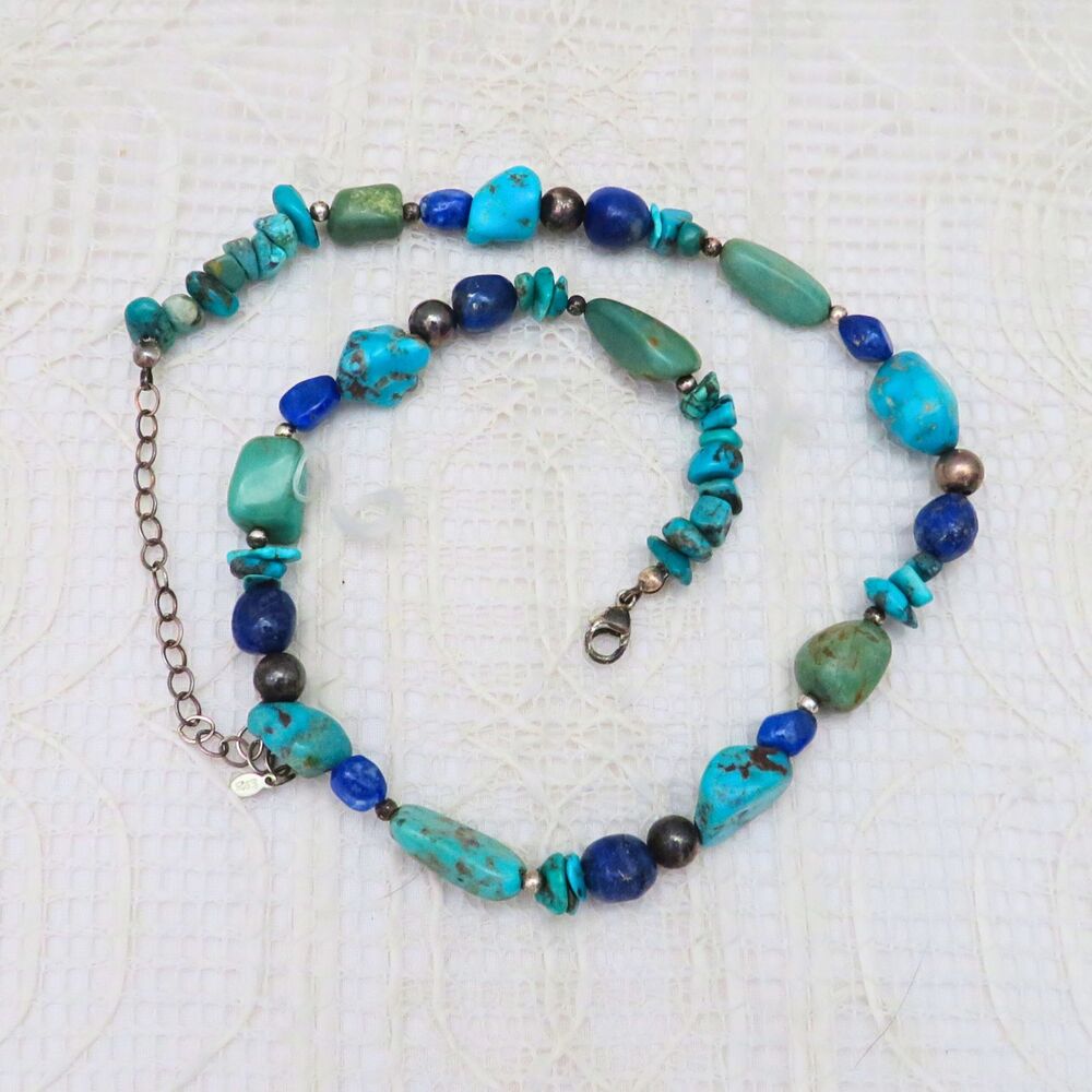 Vintage Necklace Women, 20 Inch Dyed Howlite and Agate, Blue Turquoise Color